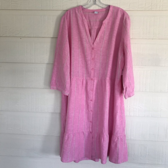 OLD NAVY Soft Pink Linen Chambray Cotton Blend Preppy Stripe Shirt Dress XXL NEW - Picture 6 of 12